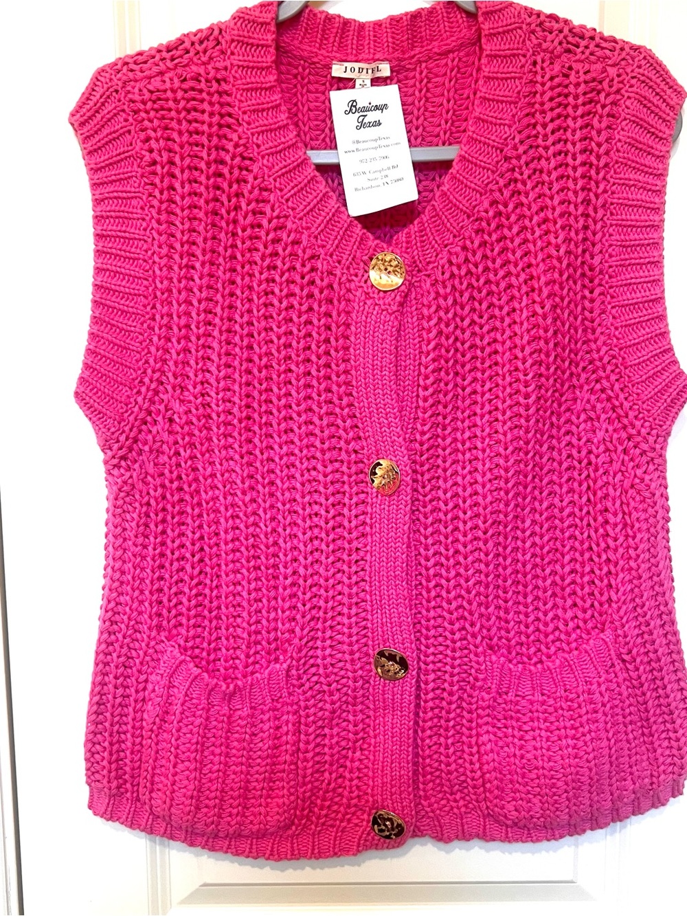 JODIFL Hot Pink Chunky Knit Button-Up Vest with Gold Buttons